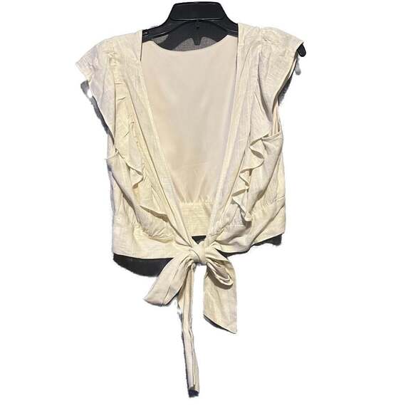 Francesca's Tops - Ivory rayon, boho chic casual bohemian ruffled tie back top